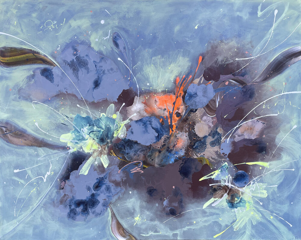 Yun Wang, “Tanz der Flammen” Acryl auf Leinwand, 2024, 110 x 140 cm, Courtesy: Yun Wang